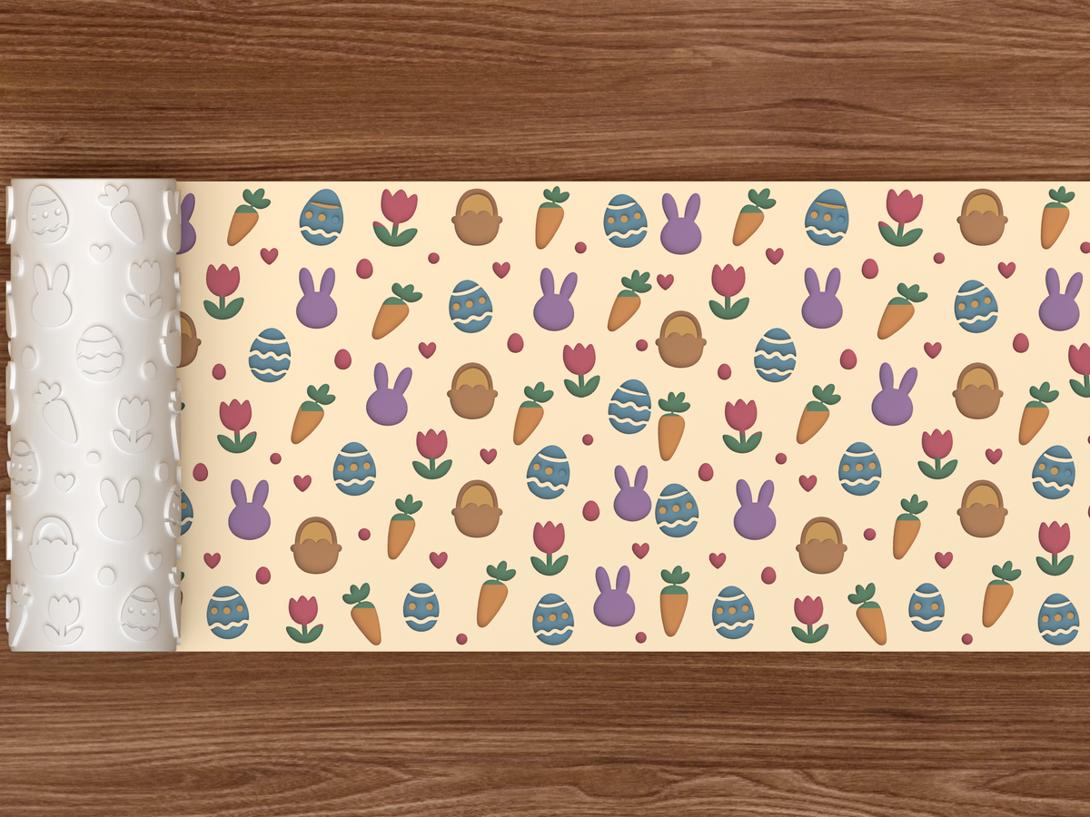 Easter Bunny Garden Textured Roller STL File - 02 wide shot deboss colored