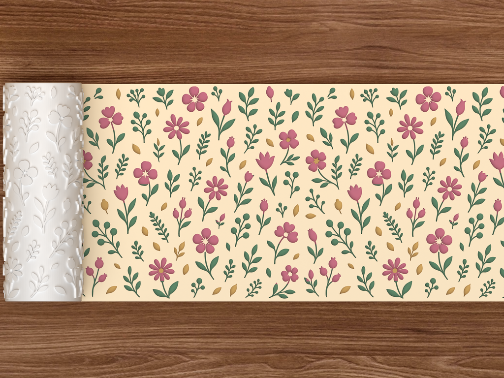 Botanical Wildflower Textured Roller STL File - 02 wide shot deboss colored