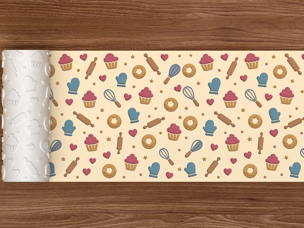 Bakery Tools Textured Roller STL File - 02 wide shot deboss colored