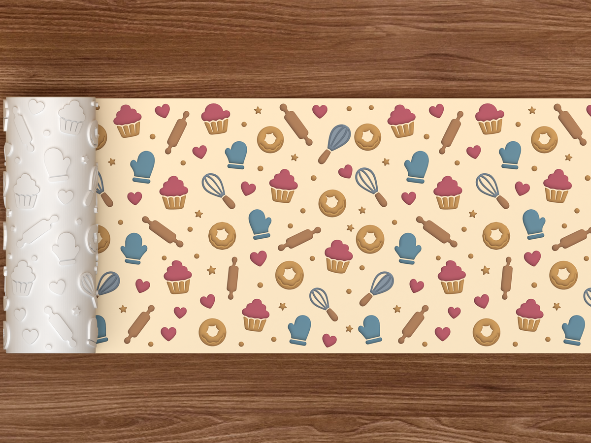 Bakery Tools Textured Roller STL File - 02 wide shot deboss colored