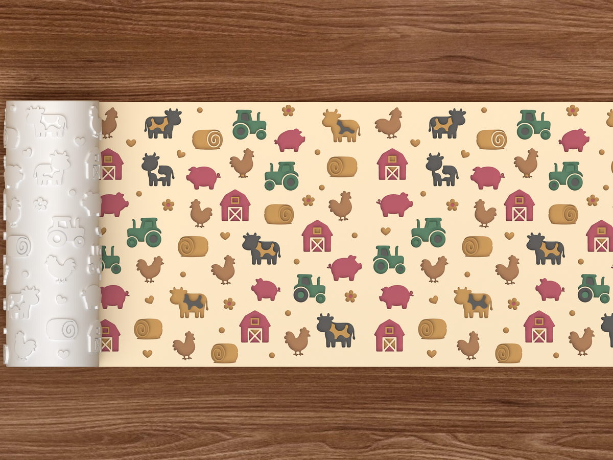 Barnyard Farm Textured Roller STL File - 02 wide shot deboss colored