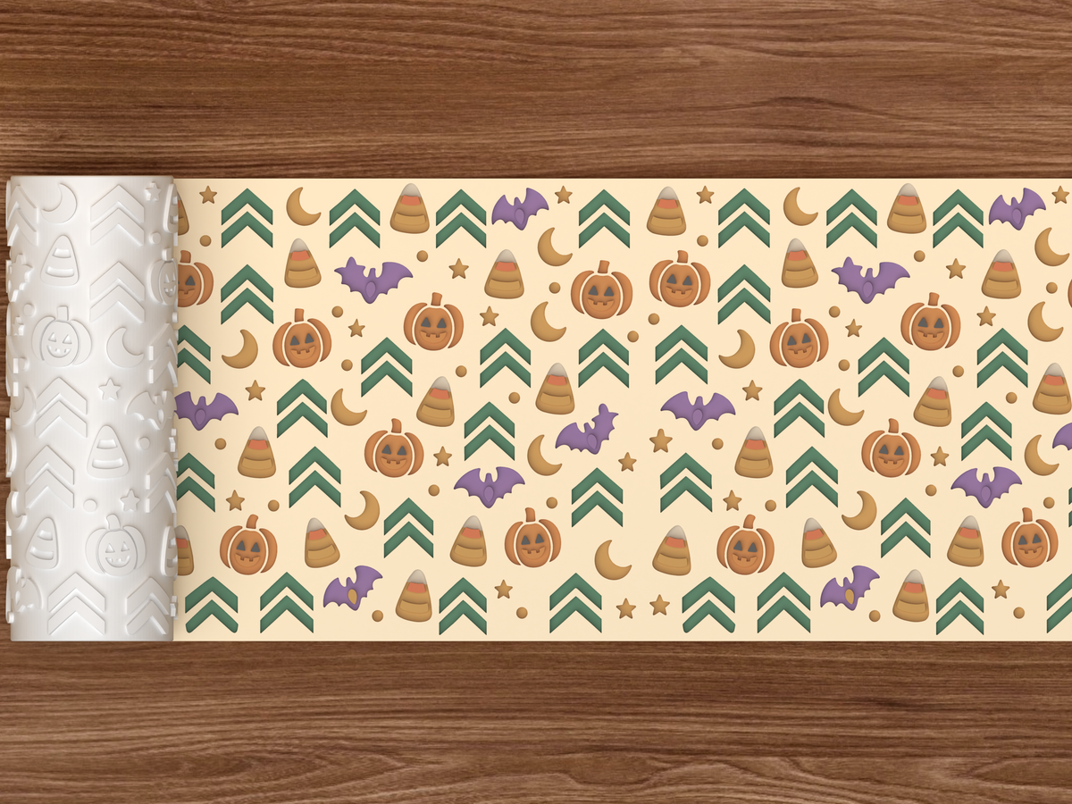 Candy Corn Chevron Halloween Textured Roller STL File - 02 wide shot deboss colored