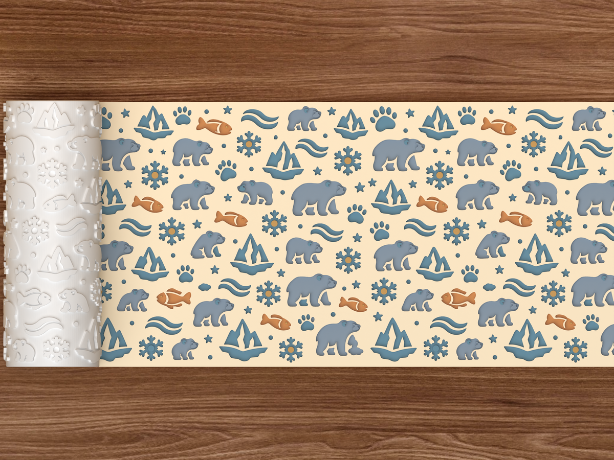 Polar Bear Arctic Textured Roller STL File - 02 wide shot deboss colored