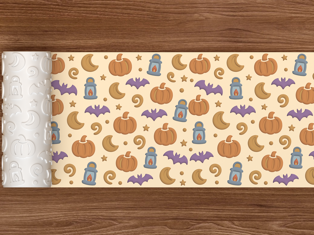 Moonlit Pumpkin Patch Textured Roller STL File - 02 wide shot deboss colored