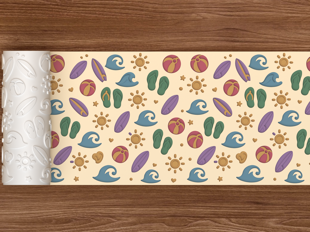 Beach Summer Textured Roller STL File - 02 wide shot deboss colored