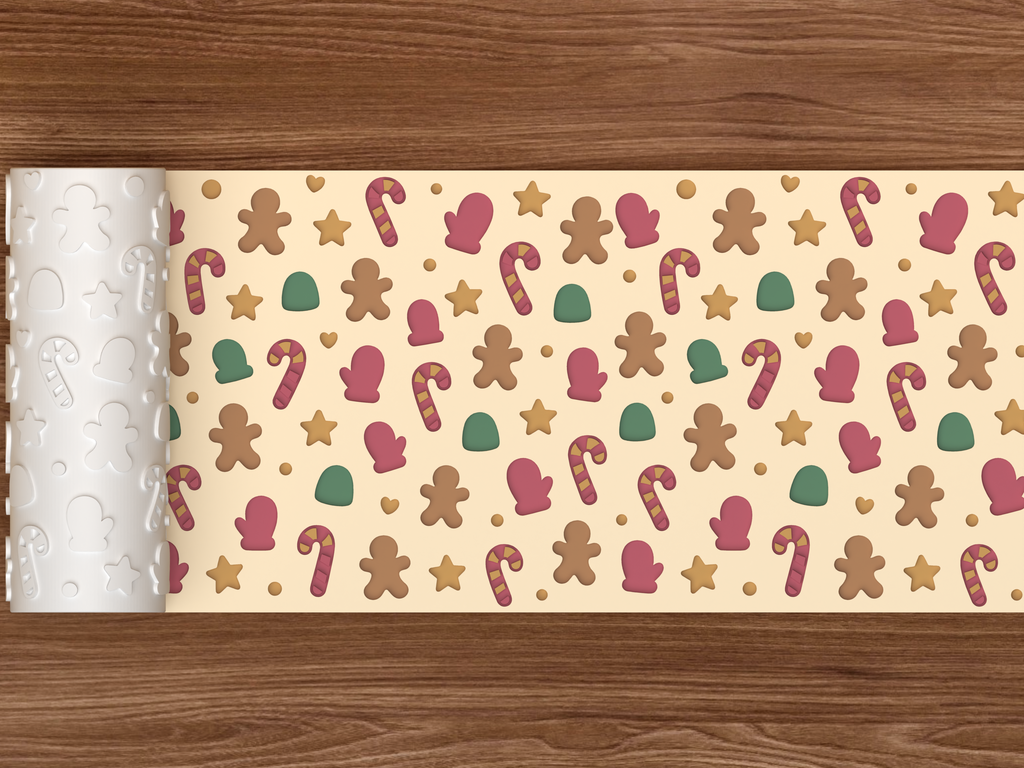 Christmas Cookie Icons Textured Roller STL File - 02 wide shot deboss colored