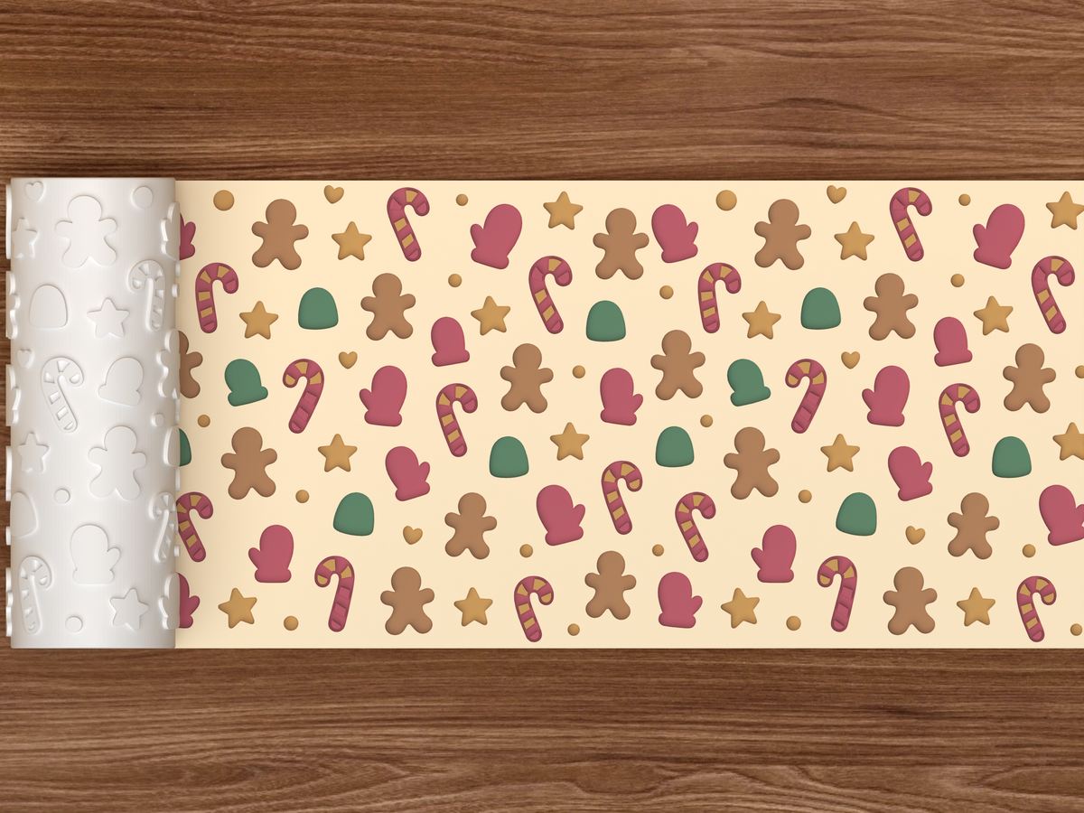 Christmas Cookie Icons Textured Roller STL File - 02 wide shot deboss colored