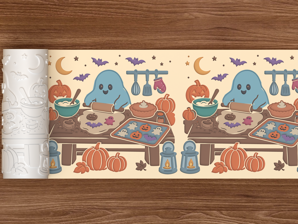 Haunted Bake Table Textured Roller STL File - 02 wide shot deboss colored
