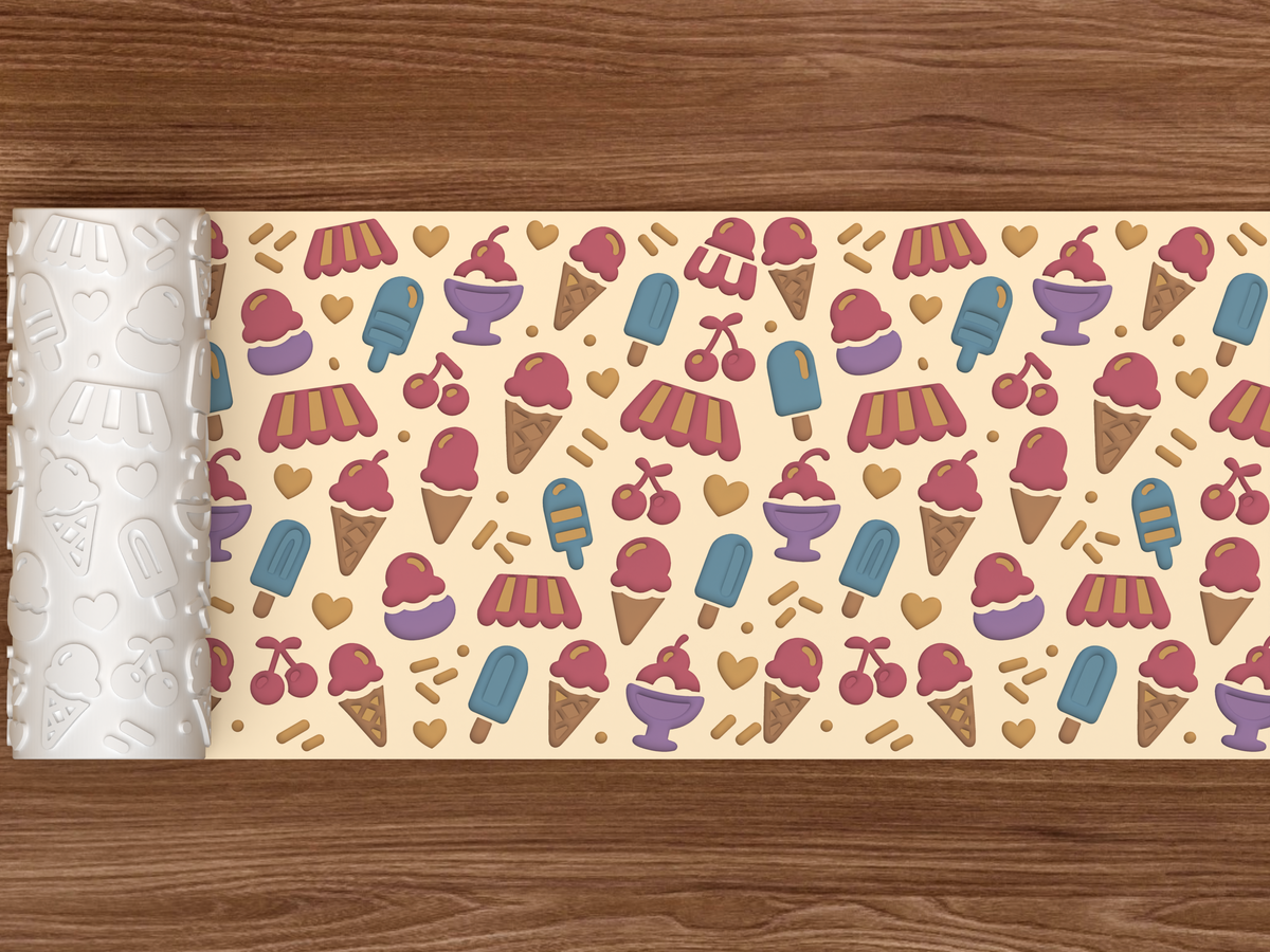 Ice Cream Parlor Textured Roller STL File - 02 wide shot deboss colored