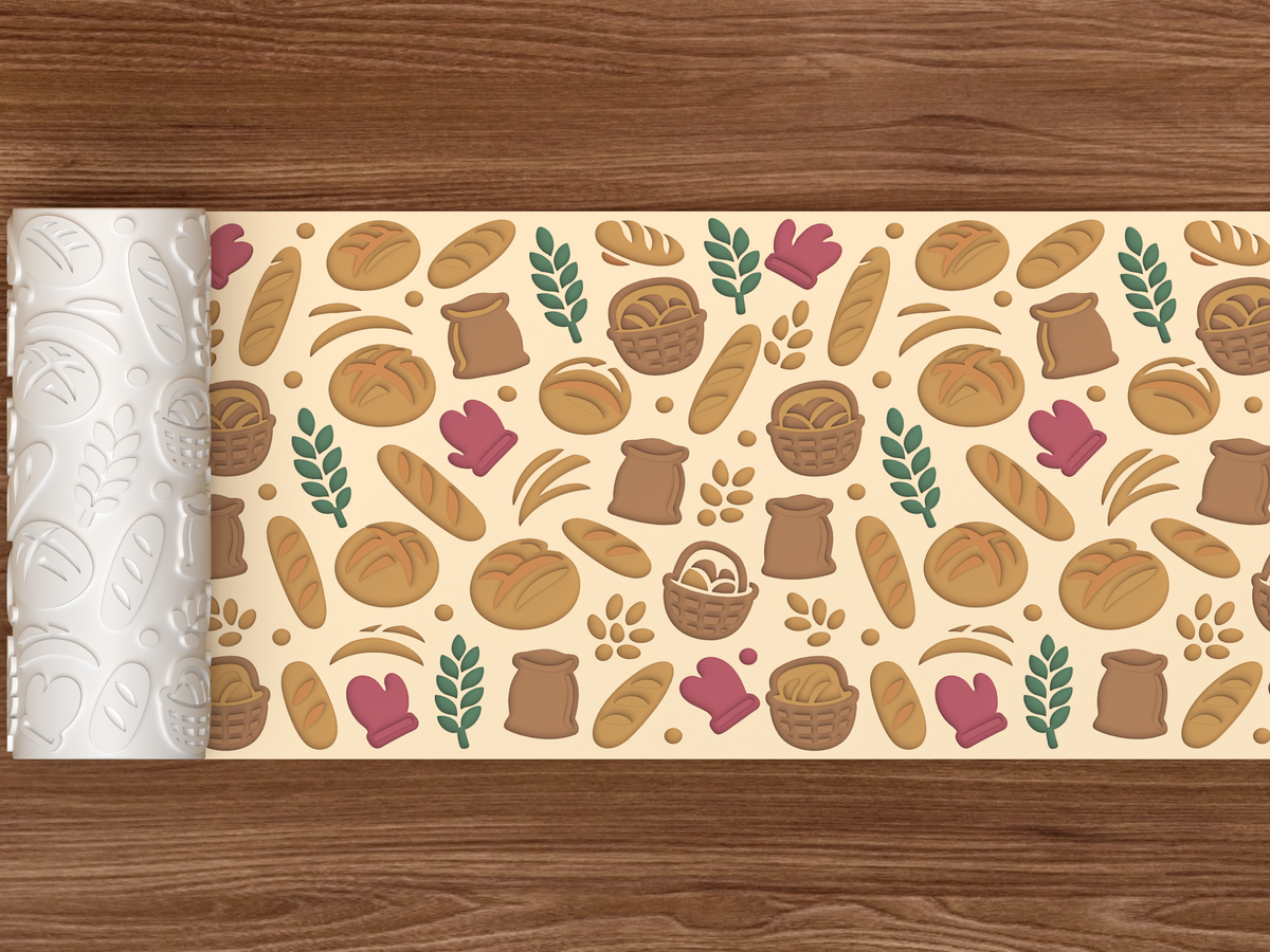Sourdough Bread Bakery Textured Roller STL File - 02 wide shot deboss colored