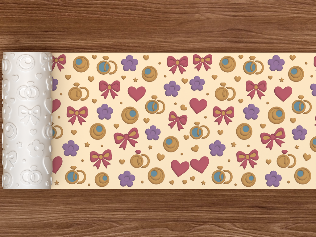 Romantic Wedding Textured Roller STL File - 02 wide shot deboss colored
