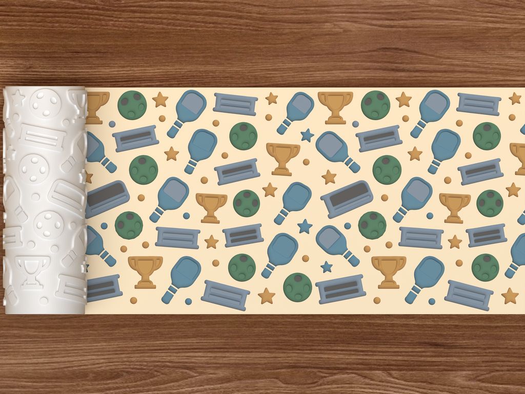 Pickleball Awards Textured Roller STL File - 02 wide shot deboss colored