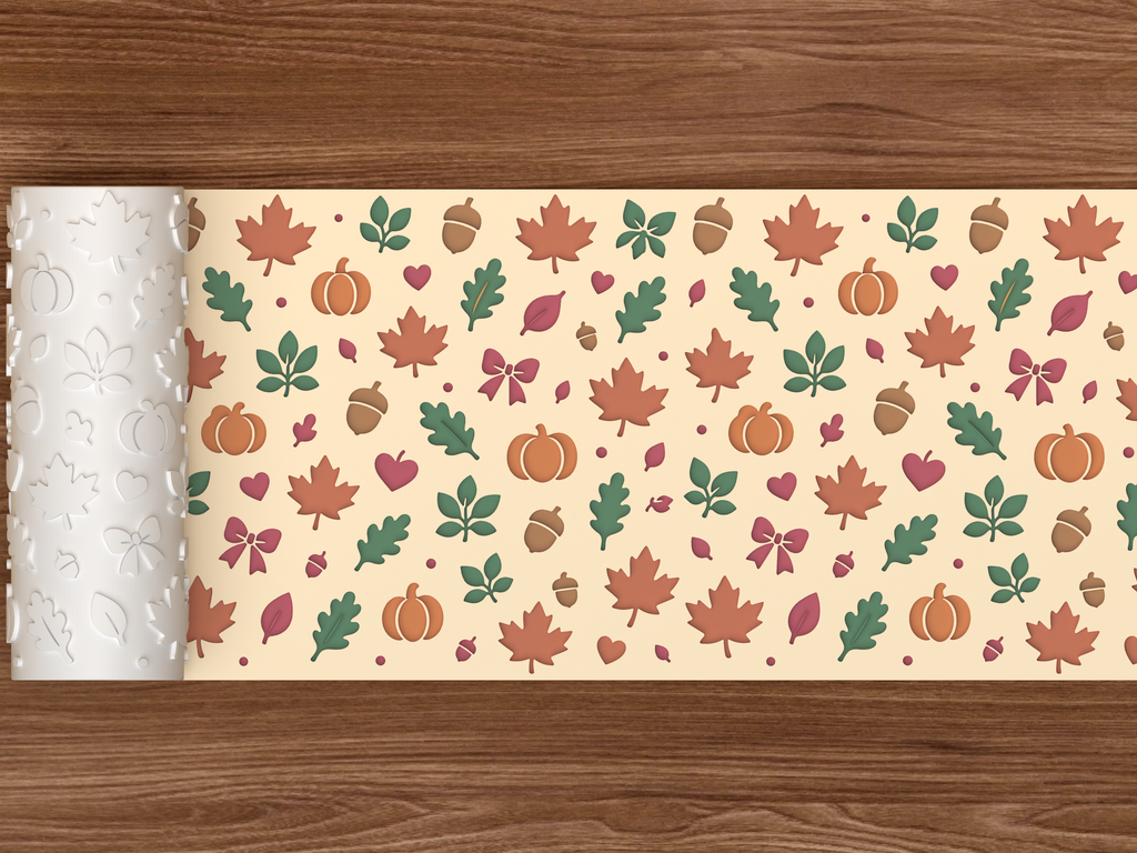 Autumn Harvest Textured Roller STL File - 02 wide shot deboss colored