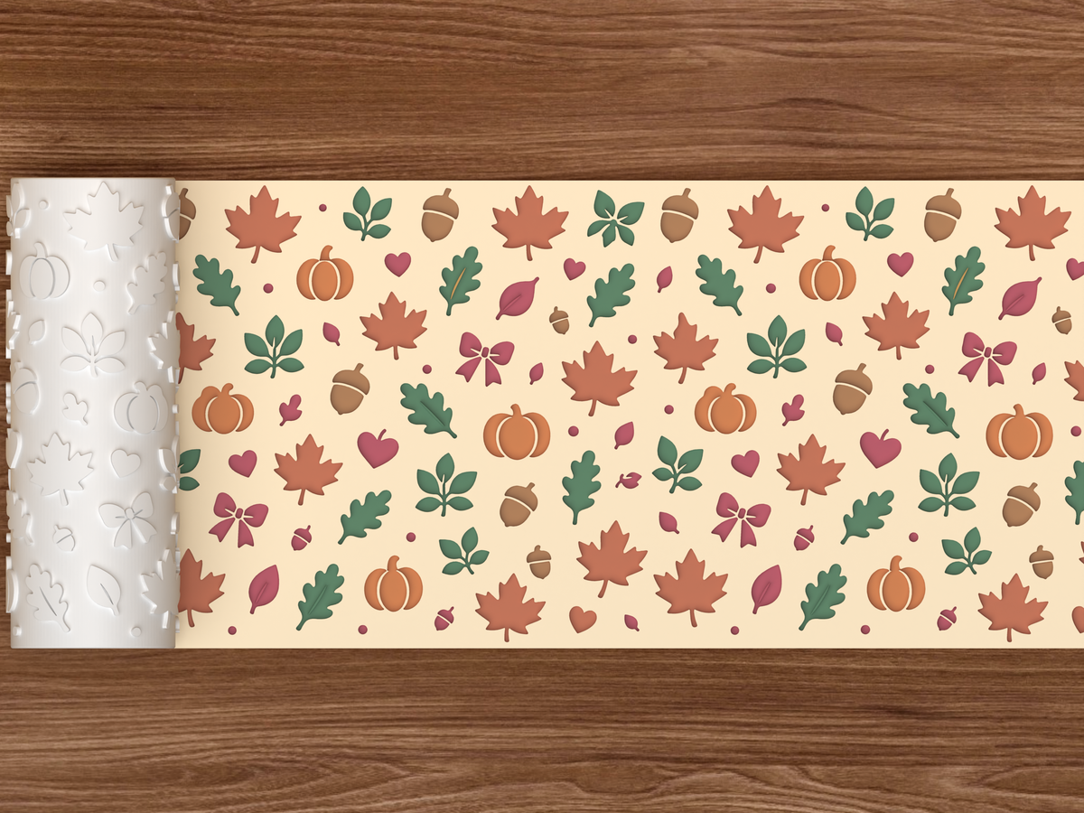 Autumn Harvest Textured Roller STL File - 02 wide shot deboss colored