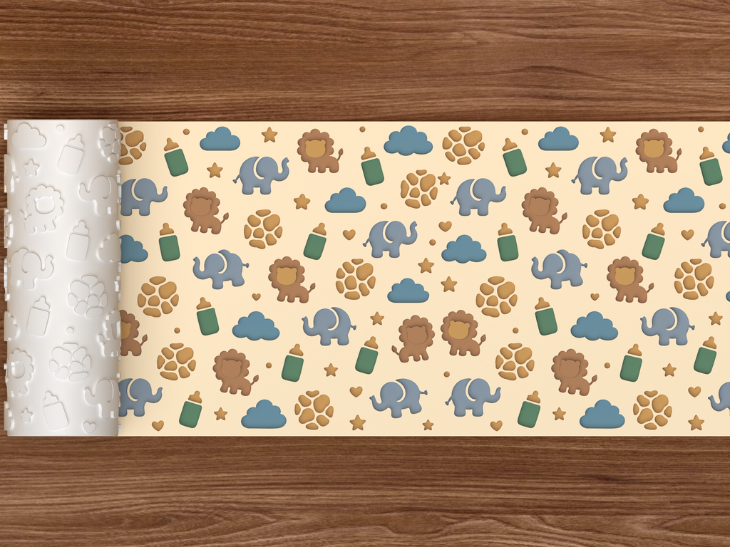 Safari Baby Shower Textured Roller STL File - 02 wide shot deboss colored