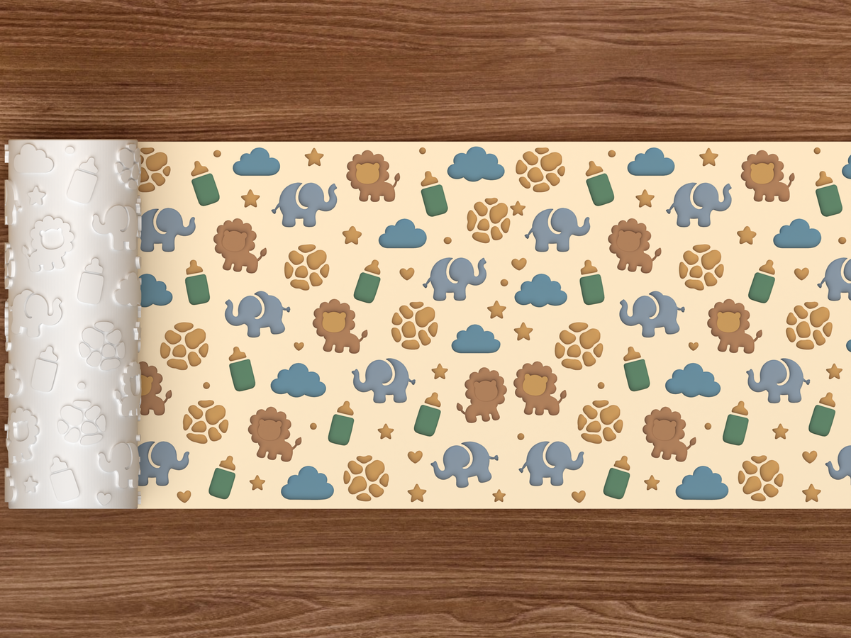 Safari Baby Shower Textured Roller STL File - 02 wide shot deboss colored