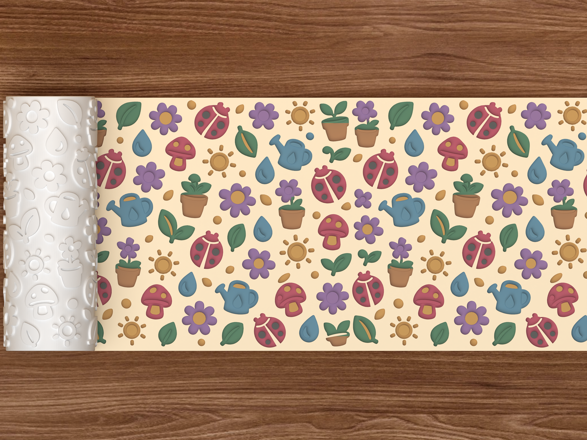 Ladybug Garden Textured Roller STL File - 02 wide shot deboss colored