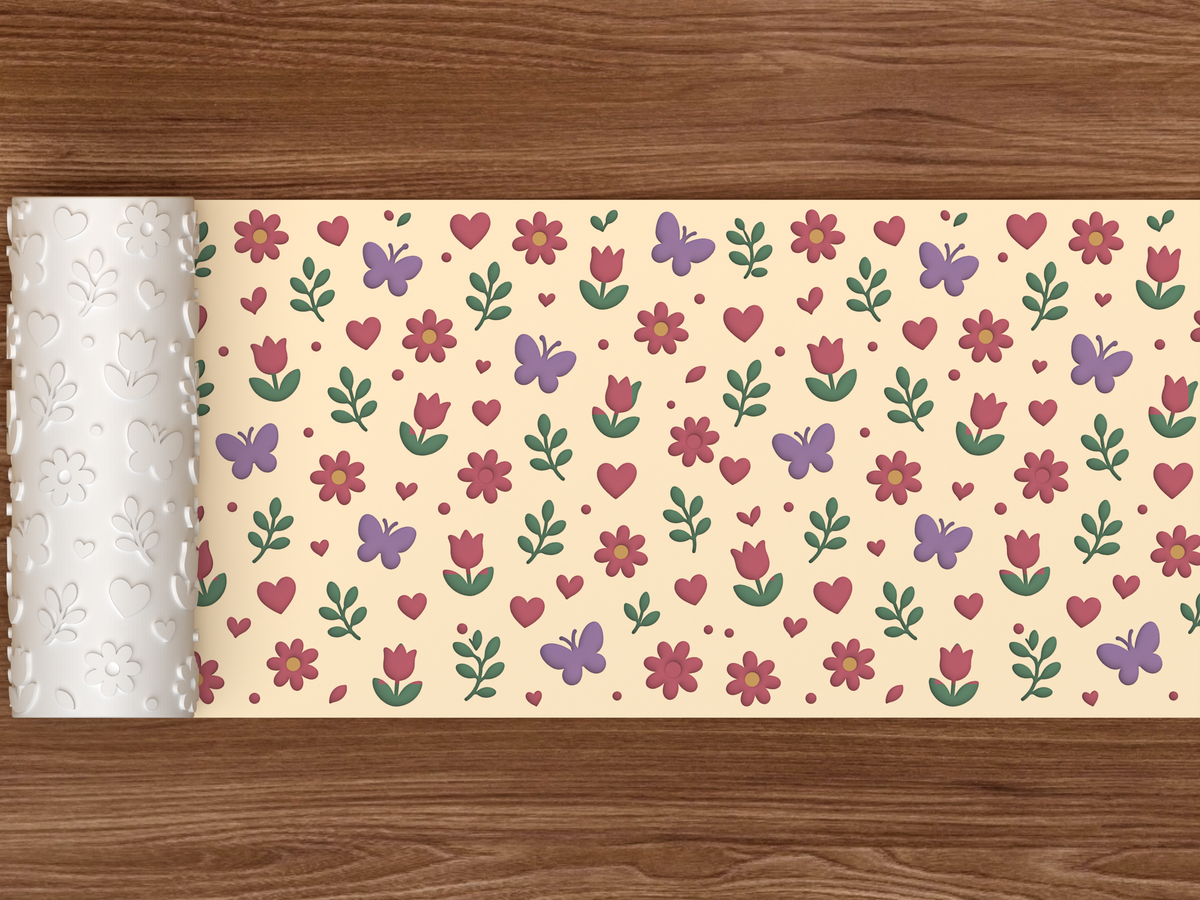 Spring Garden Hearts Textured Roller STL File - 02 wide shot deboss colored