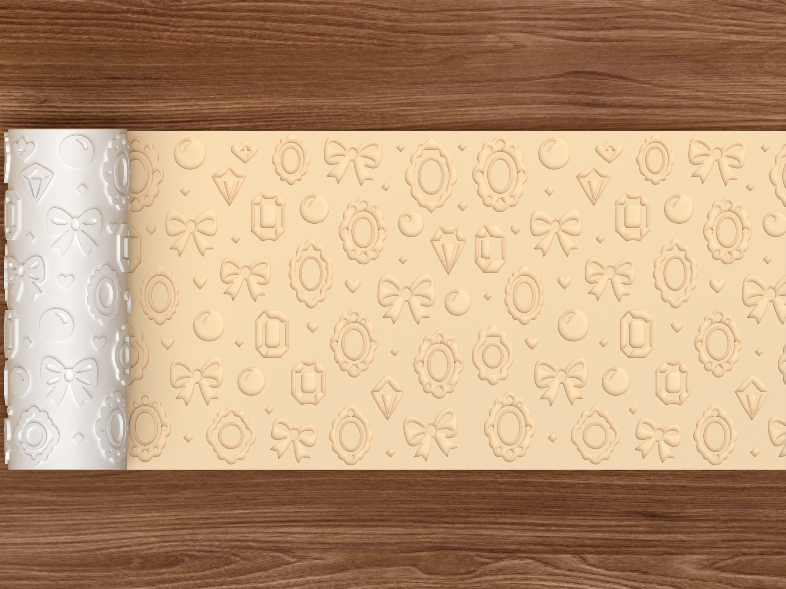 Coquette Jewelry Textured Roller STL File - 02 wide shot deboss