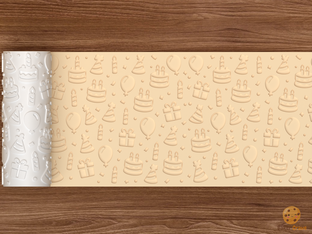 Birthday Party Celebration Textured Roller STL File - 02 wide shot deboss