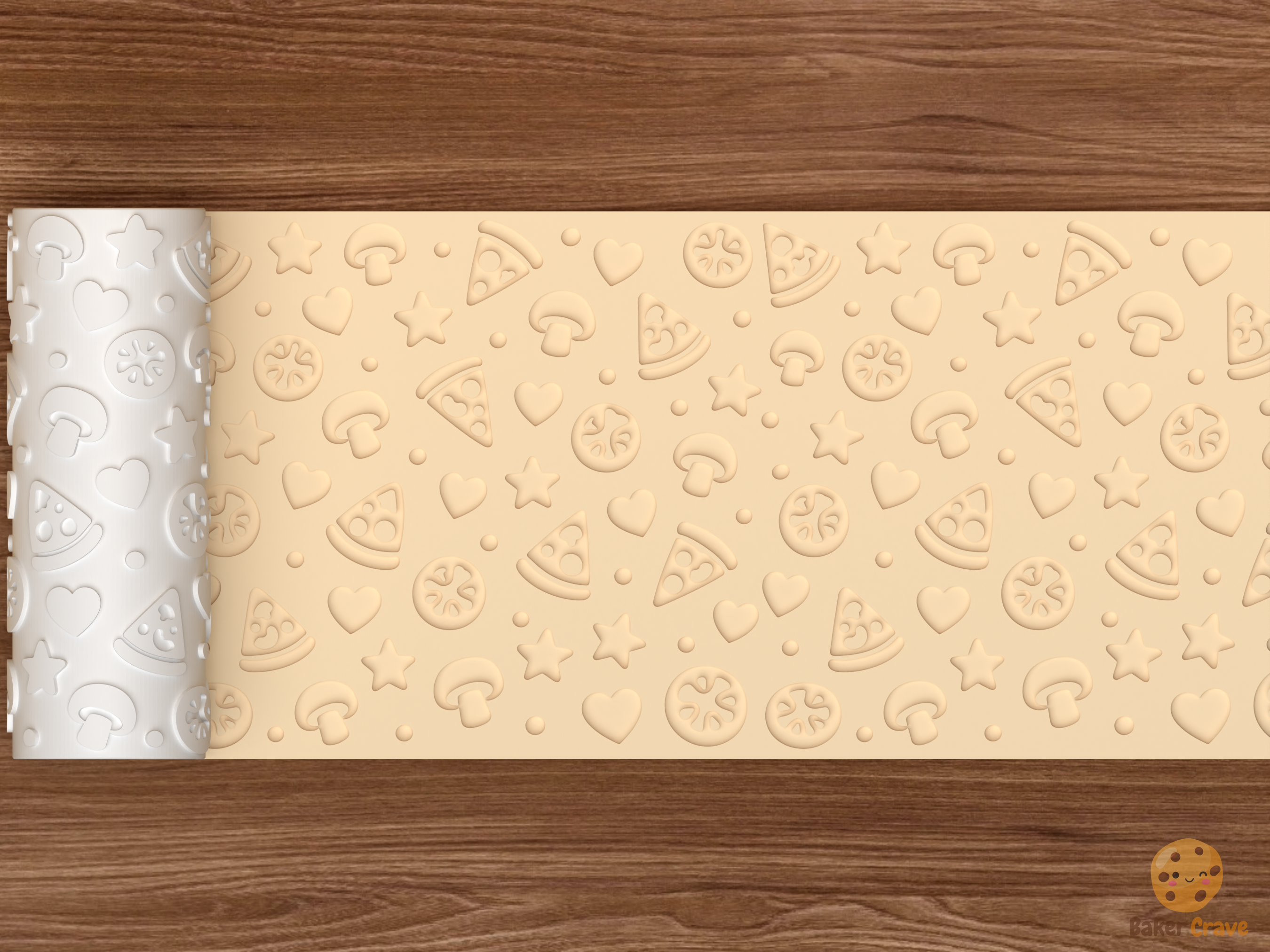 Pizza Party Textured Roller STL File - 02 wide shot deboss