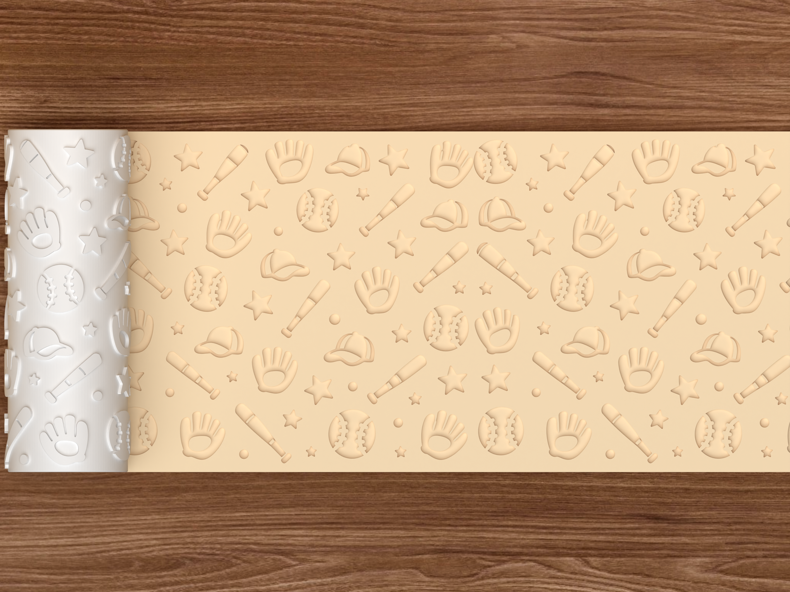 Baseball Sports Textured Roller STL File - 02 wide shot deboss