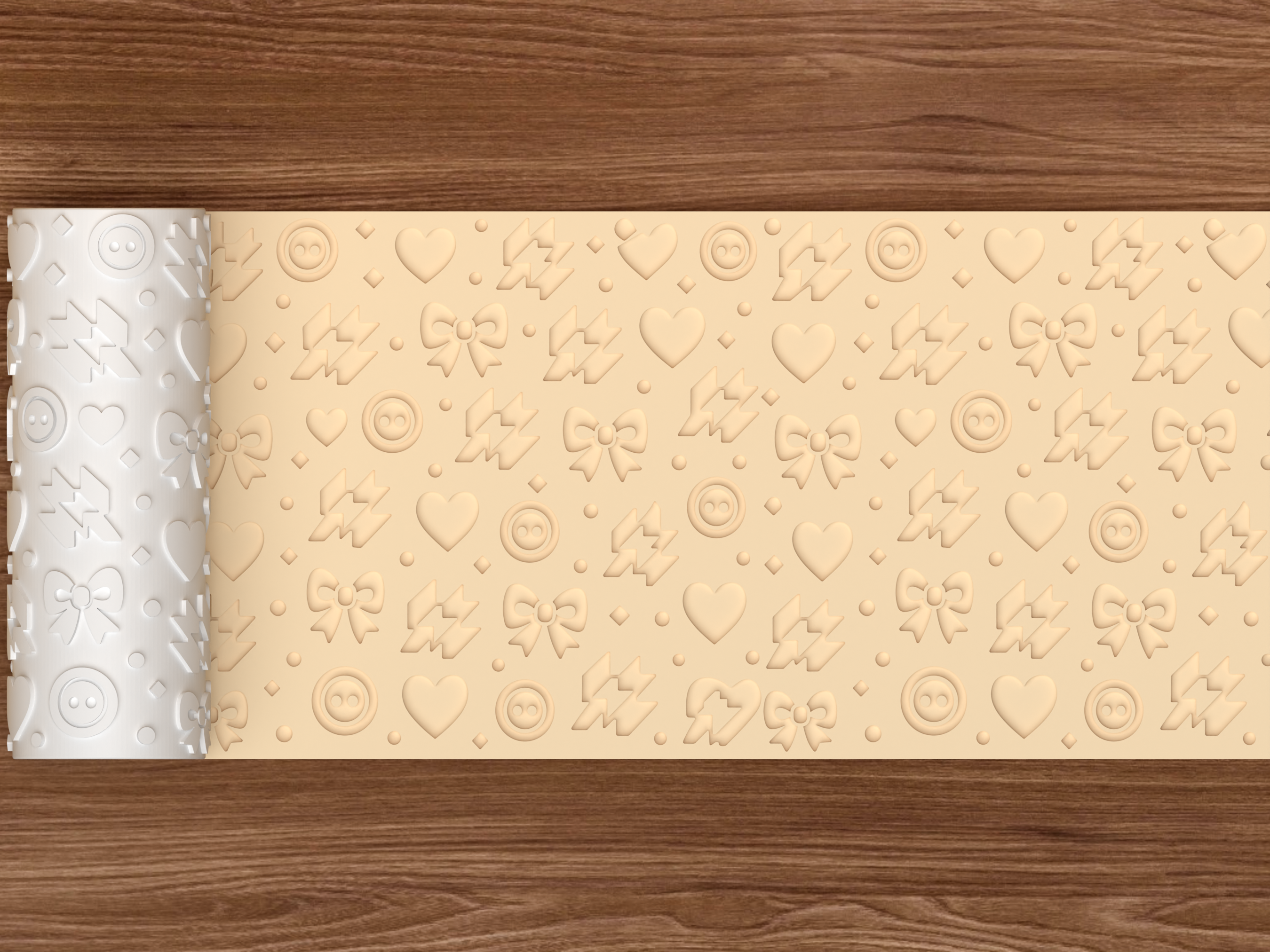 Kawaii Pop Icons Textured Roller STL File - 02 wide shot deboss