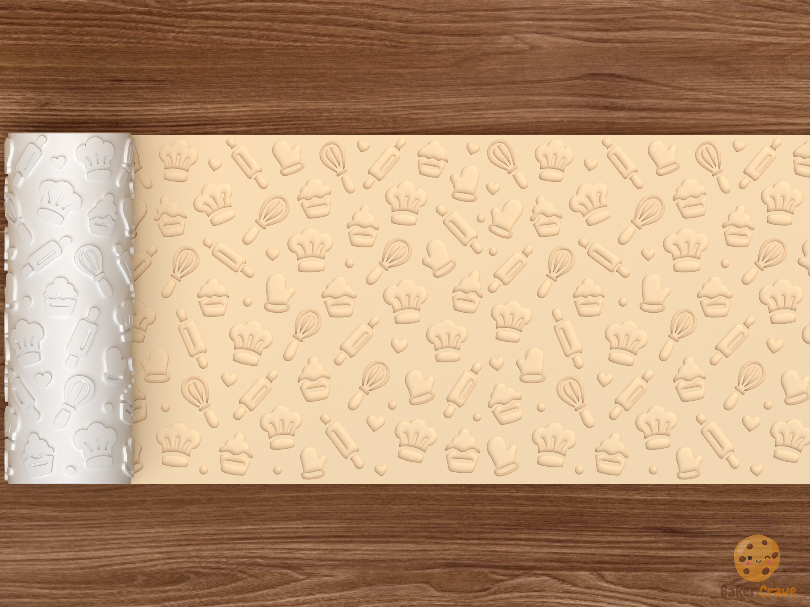 Baking Kitchen Chef Textured Roller STL File - 02 wide shot deboss