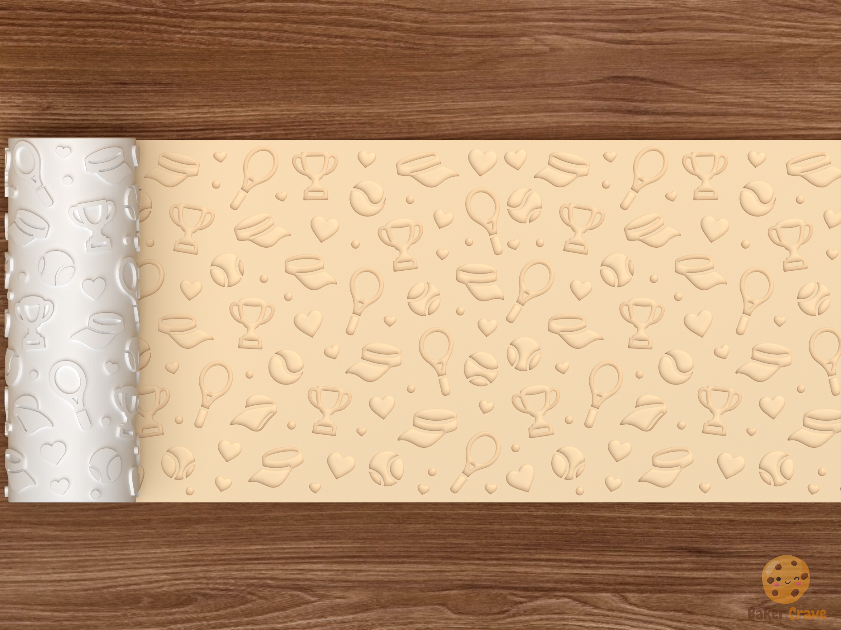 Tennis Love Textured Roller STL File - 02 wide shot deboss