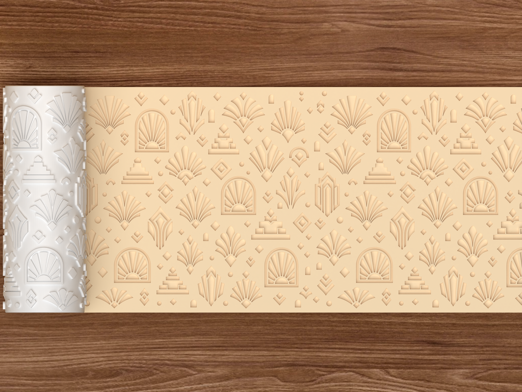 Art Deco Geometric Textured Roller STL File - 02 wide shot deboss