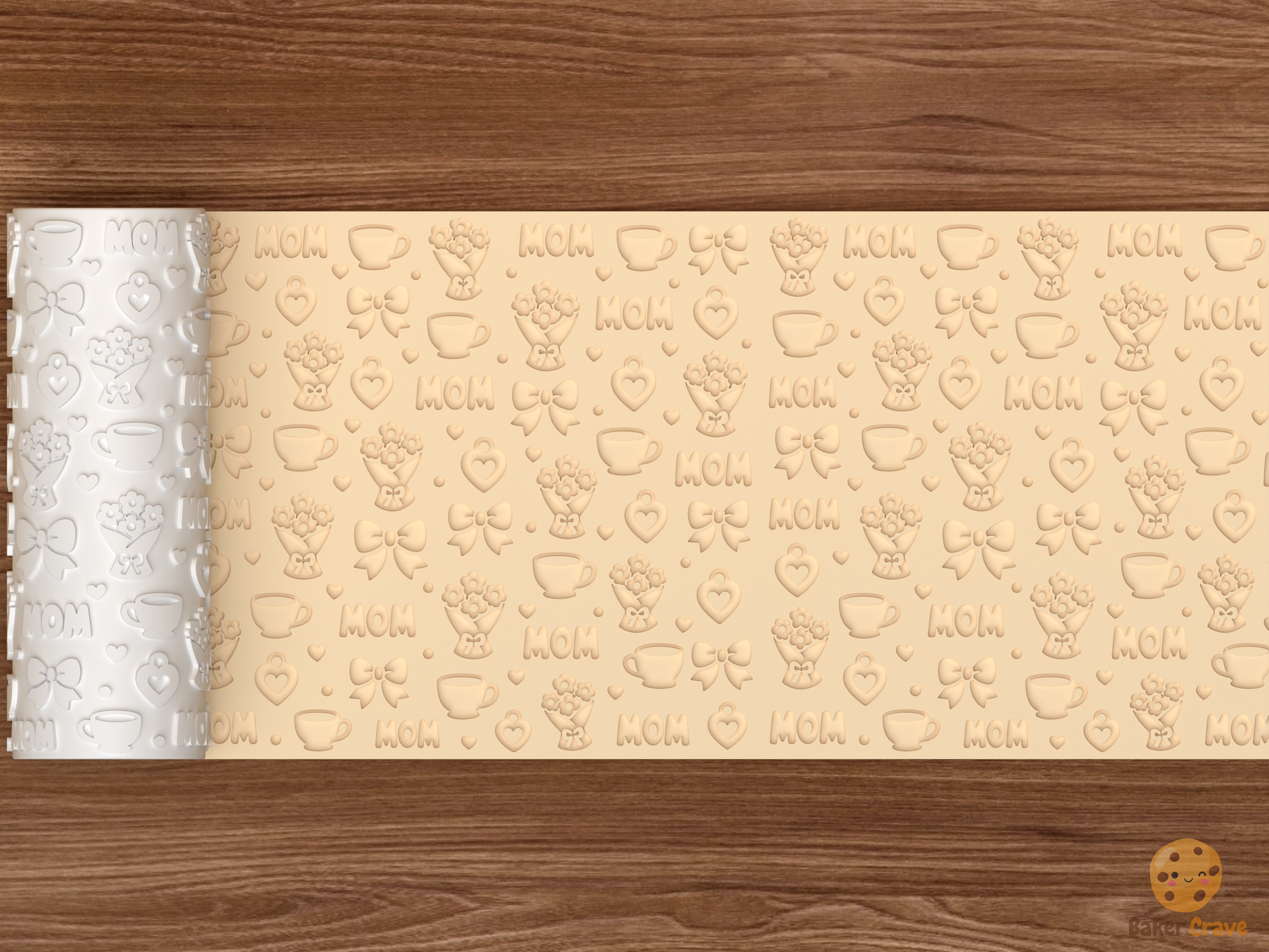 Mother's Day Tea Floral Textured Roller STL File