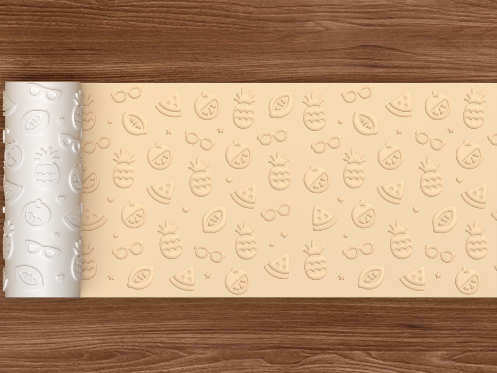 Summer Fruit Vacation Textured Roller STL File - 02 wide shot deboss