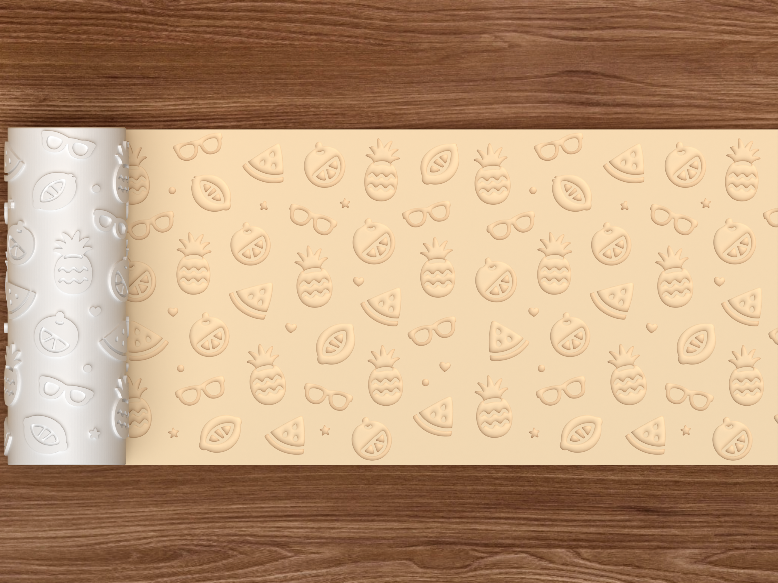 Summer Fruit Vacation Textured Roller STL File - 02 wide shot deboss