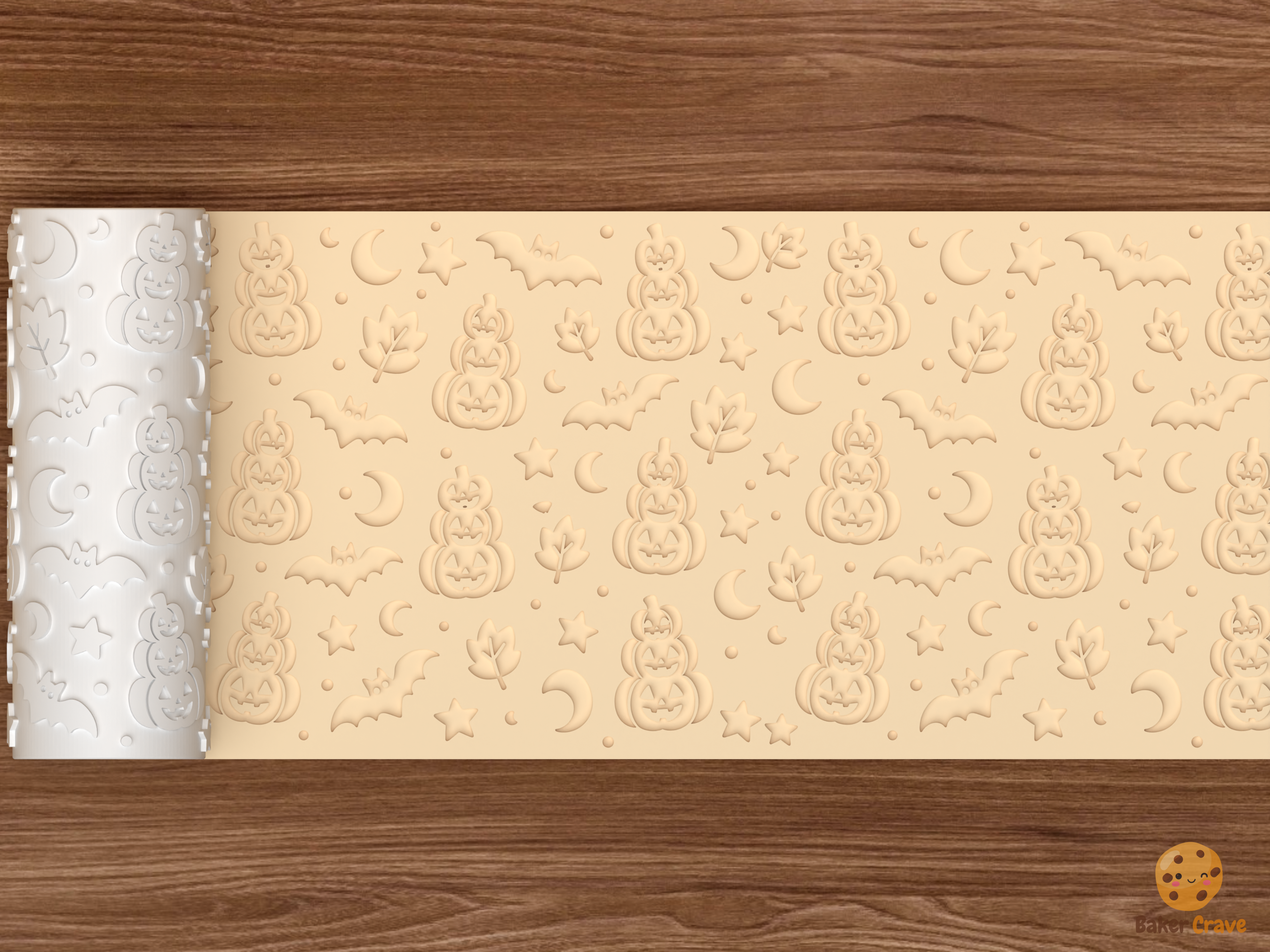 Jack O Lantern Stack Textured Roller STL File - 02 wide shot deboss
