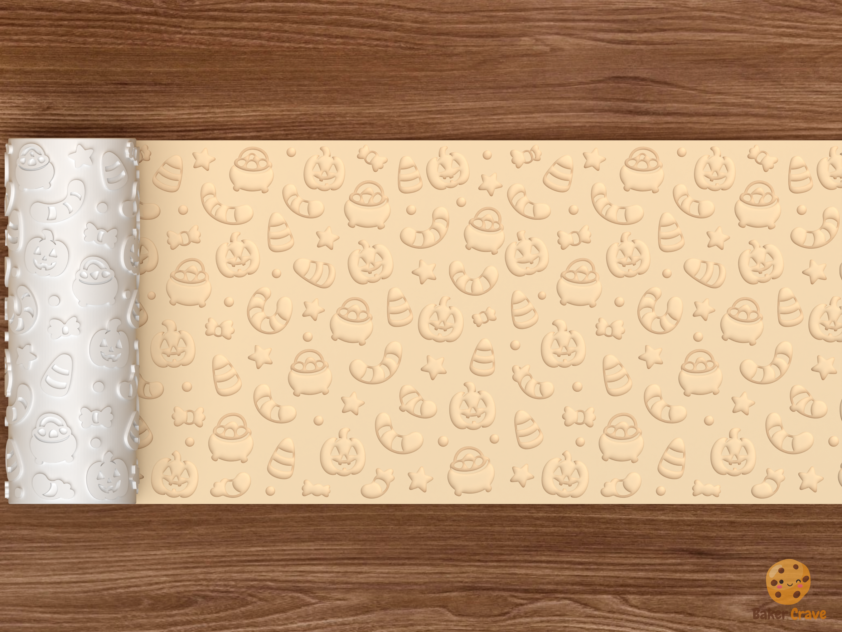 Gummy Worm Fright Textured Roller STL File - 02 wide shot deboss