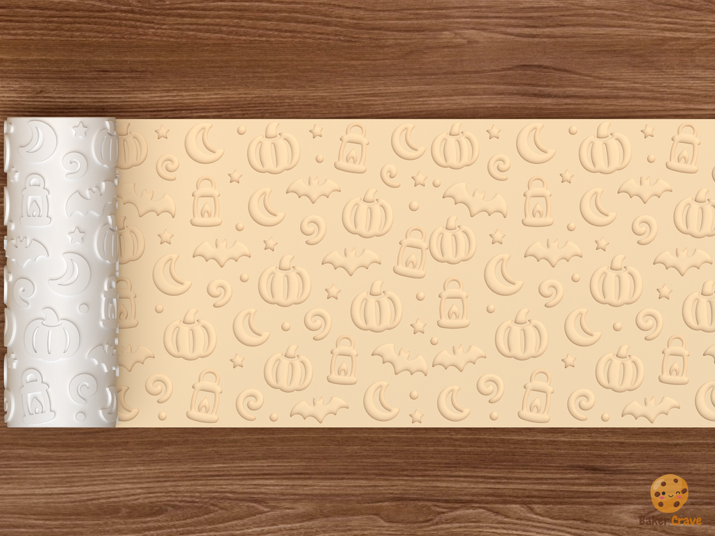Moonlit Pumpkin Patch Textured Roller STL File - 02 wide shot deboss