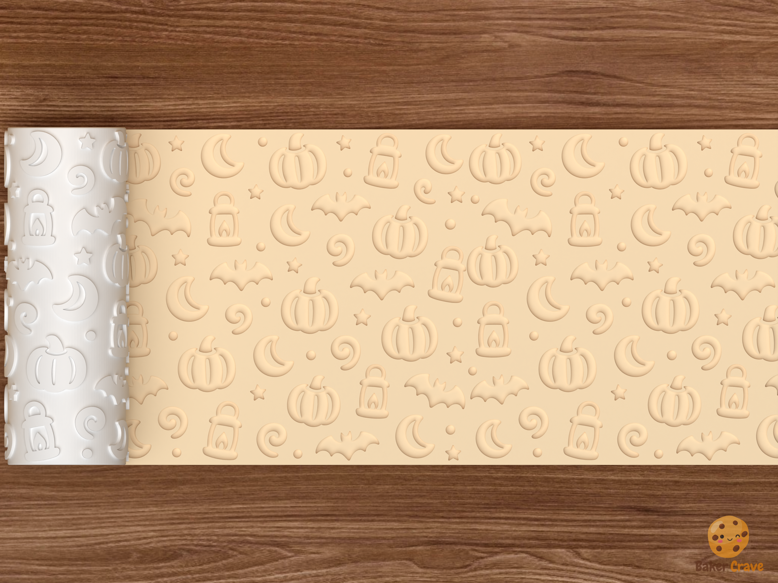 Moonlit Pumpkin Patch Textured Roller STL File - 02 wide shot deboss