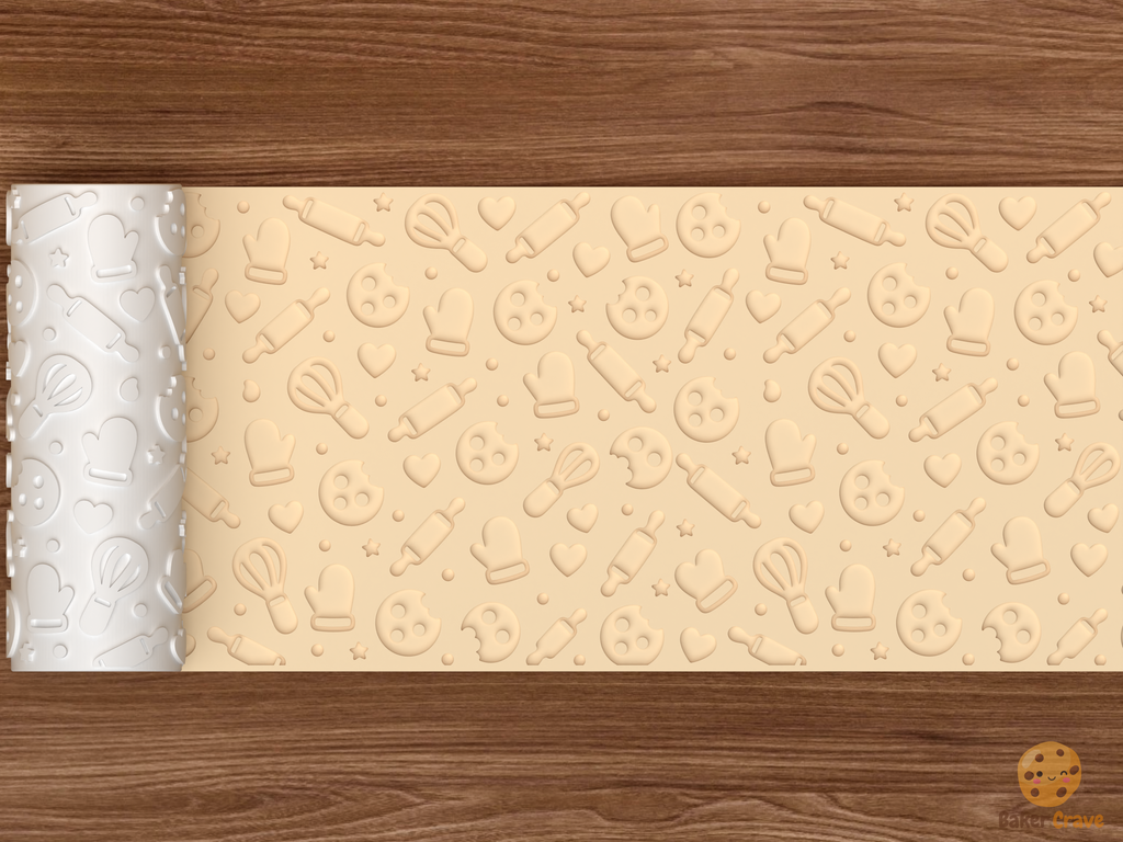Baking Kitchen Textured Roller STL File - 02 wide shot deboss