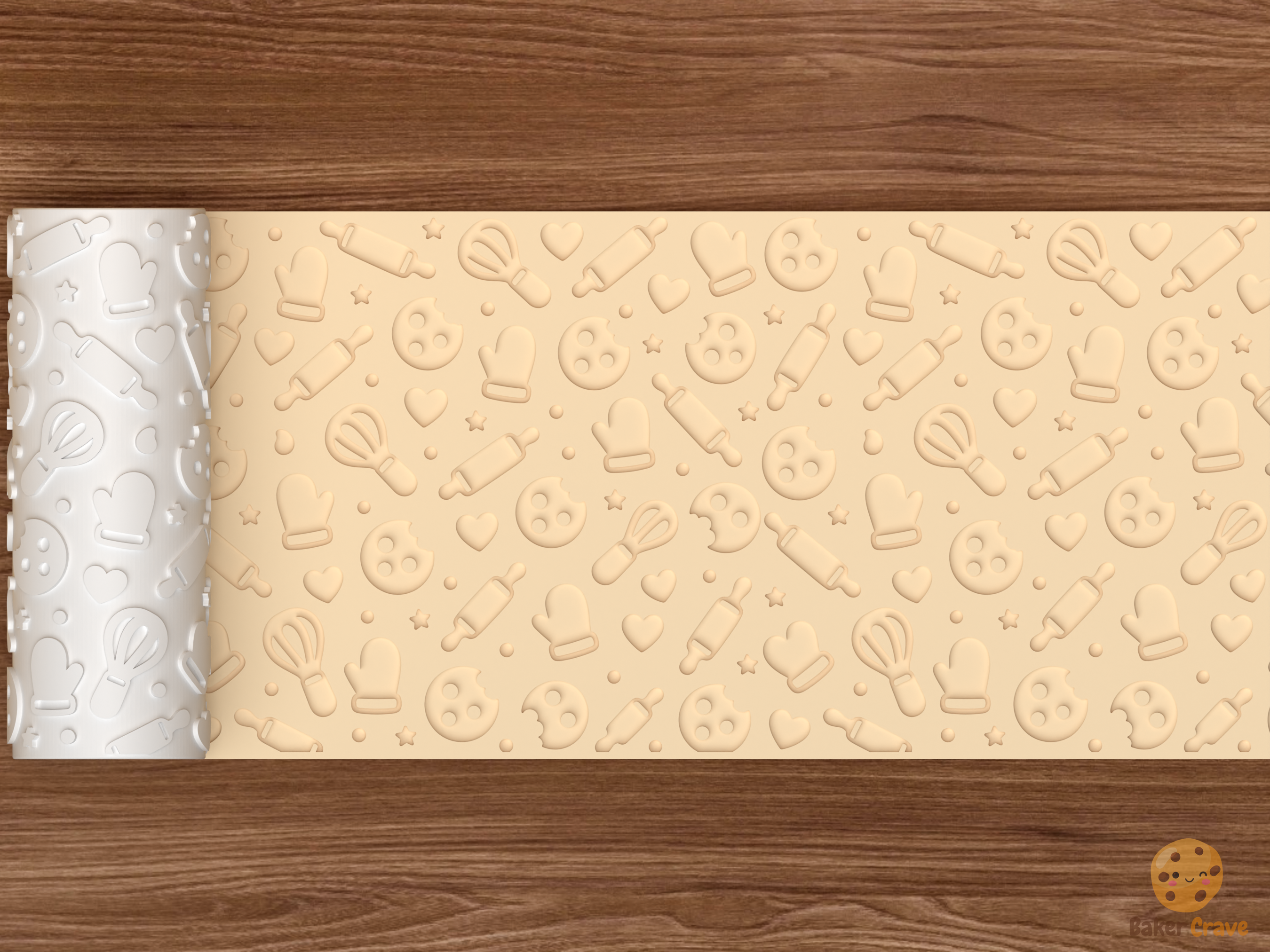 Baking Kitchen Textured Roller STL File - 02 wide shot deboss