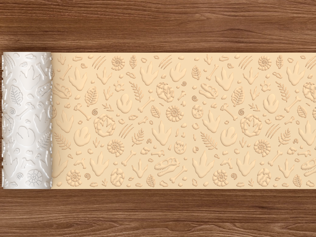 Dinosaur Fossil Tracks Textured Roller STL File - 02 wide shot deboss