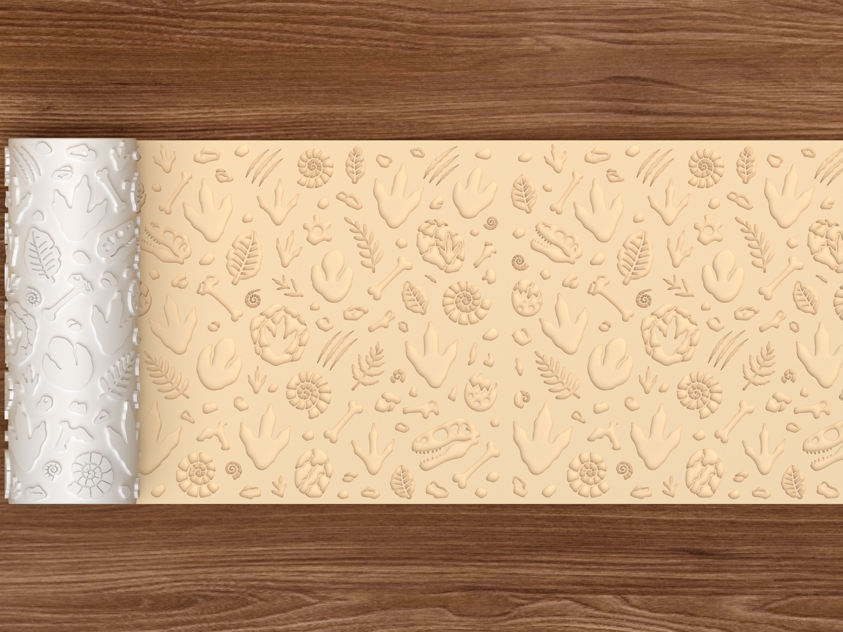 Dinosaur Fossil Tracks Textured Roller STL File - 02 wide shot deboss