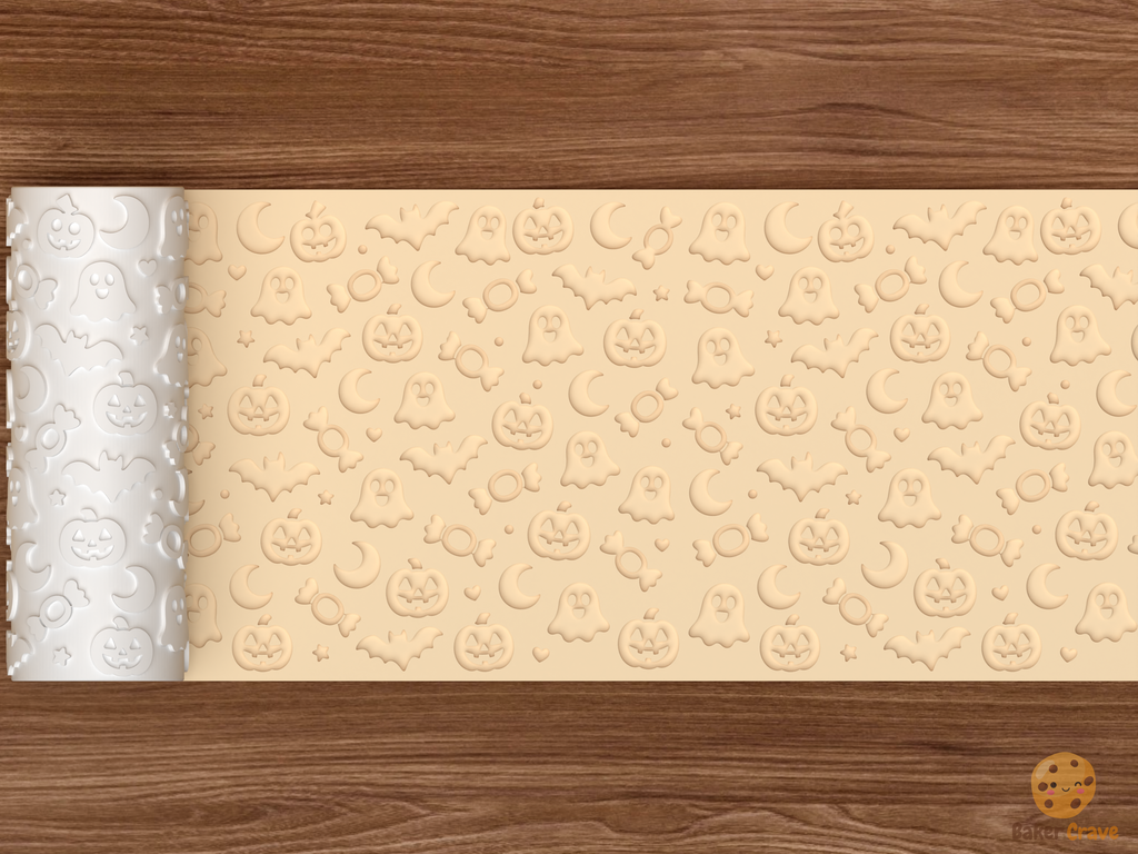 Cute Halloween Textured Roller STL File - 02 wide shot deboss