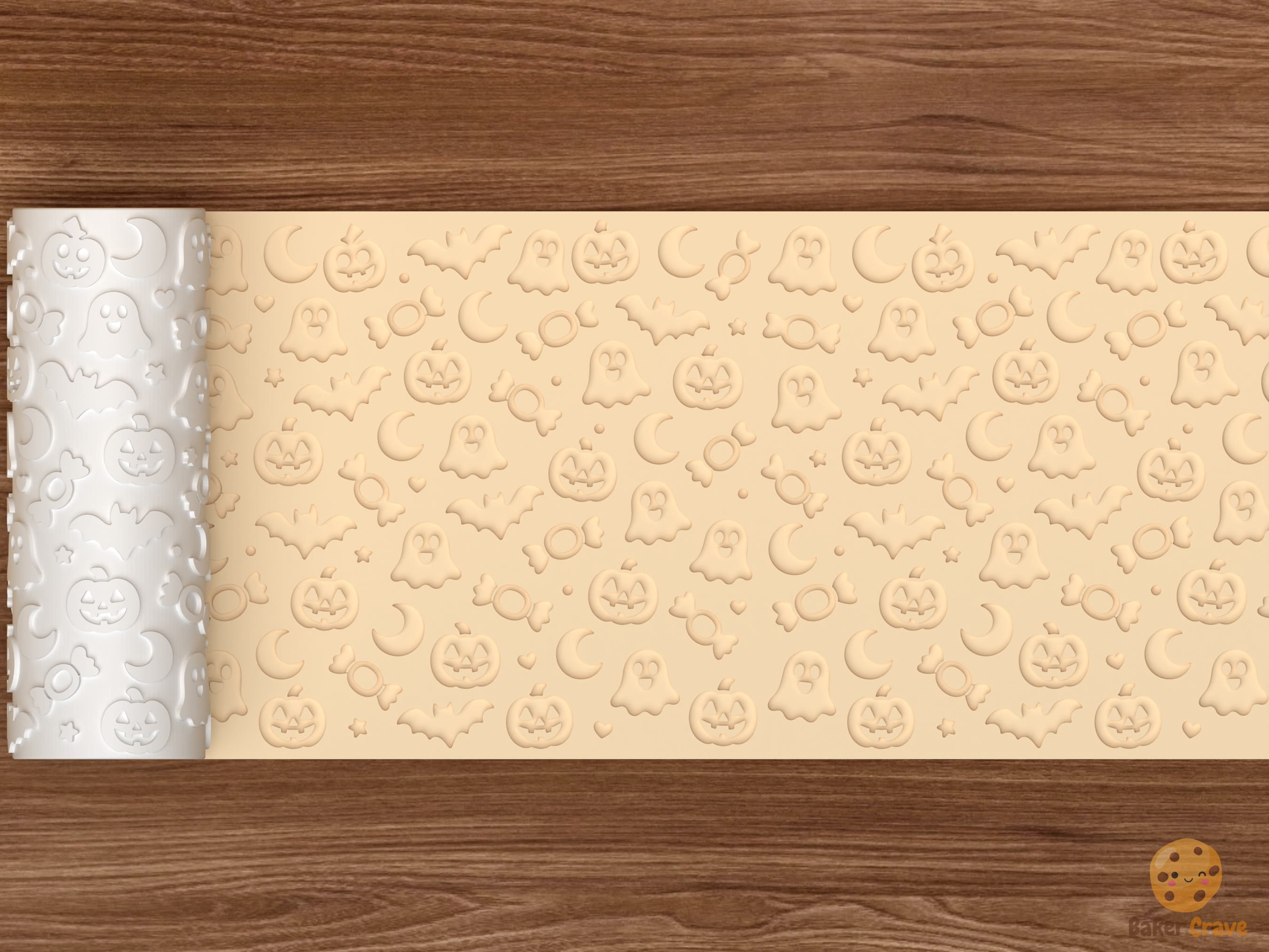 Cute Halloween Textured Roller STL File - 02 wide shot deboss
