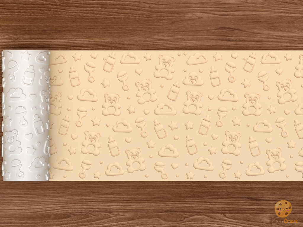 Baby Shower Teddy Bear Textured Roller STL File - 02 wide shot deboss