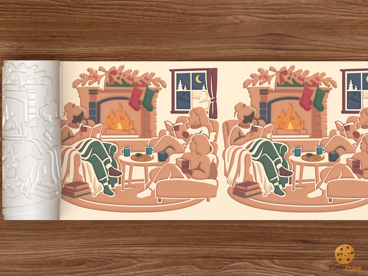 Christmas Book Club Fireplace Circle Textured Roller