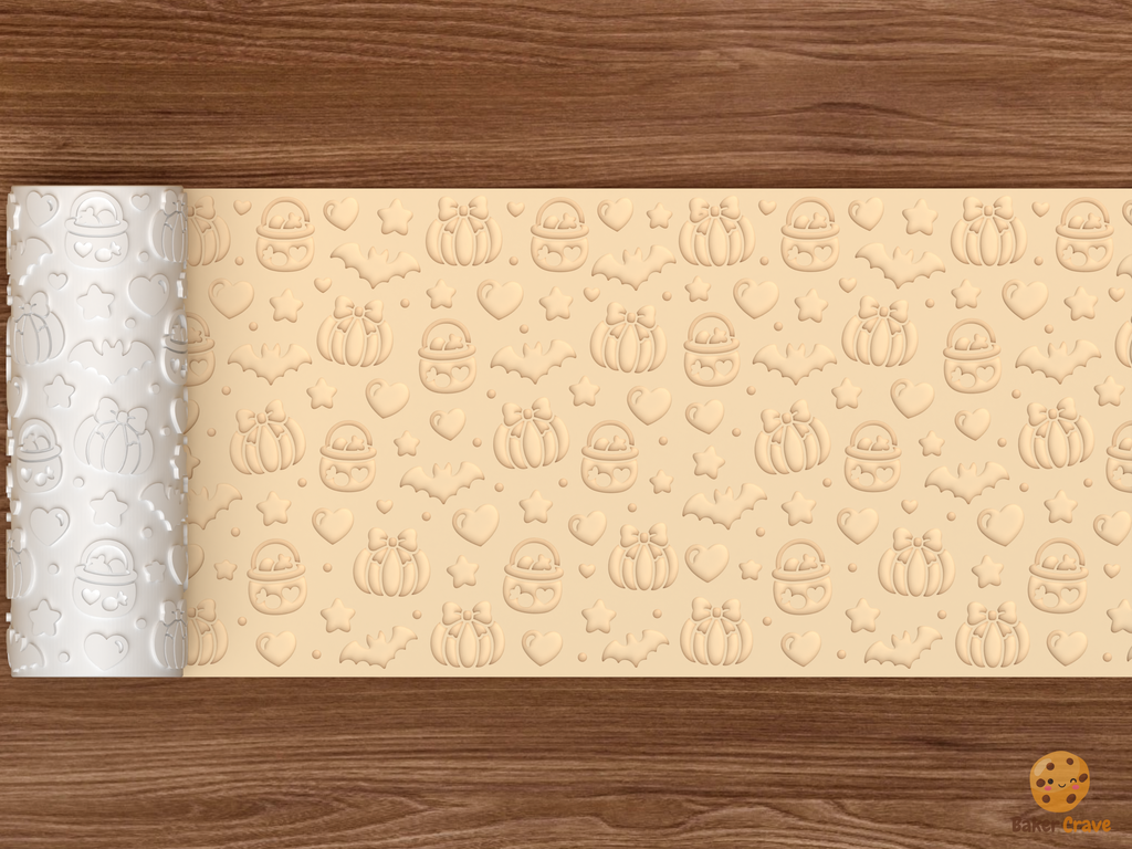 Pastelween Bow Pumpkin Textured Roller STL File - 02 wide shot deboss