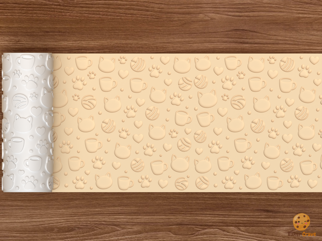 Cat Cafe Textured Roller STL File - 02 wide shot deboss