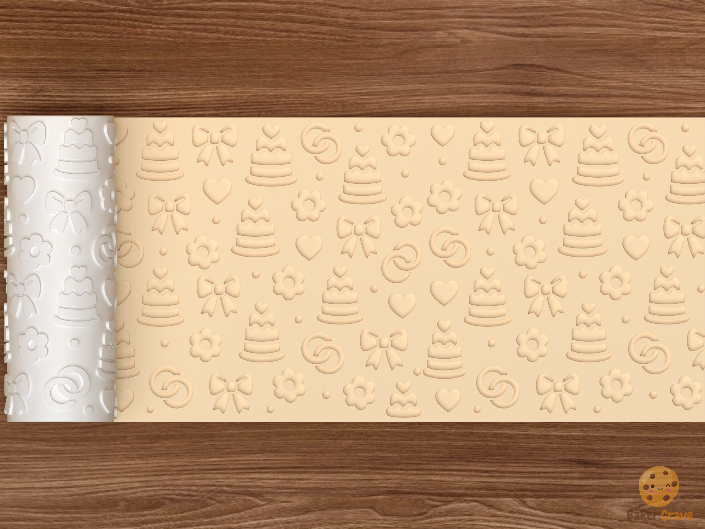 Wedding Cake Romance Textured Roller STL File - 02 wide shot deboss