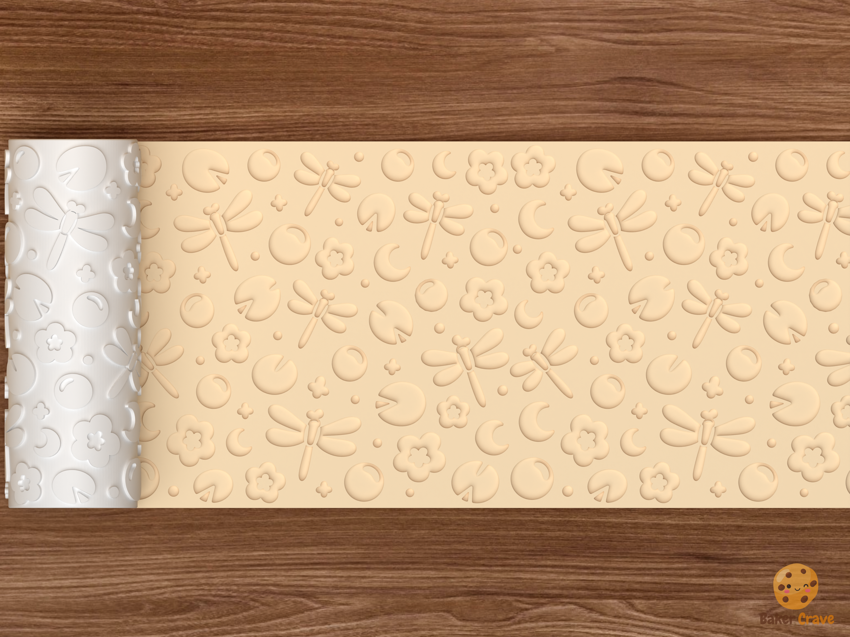Dragonfly Pond Textured Roller STL File - 02 wide shot deboss