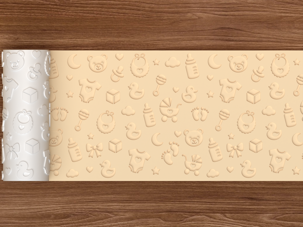 Baby Shower Textured Roller STL File - 02 wide shot deboss